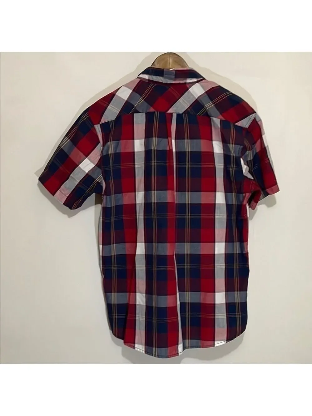 Levi's Men's Red and Blue Plaid Shirt  Size Medium